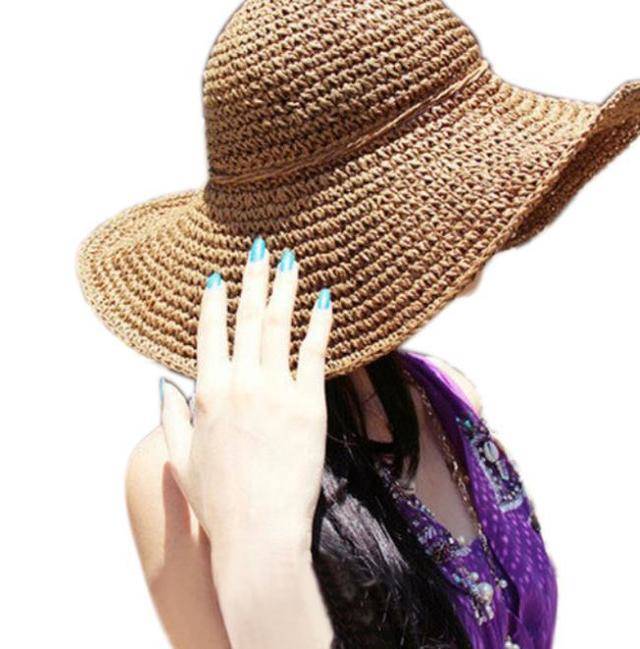 1457798672 latest fashion woman ladies bohemia straw hat wide brim roll up sun visor hand crocheted for