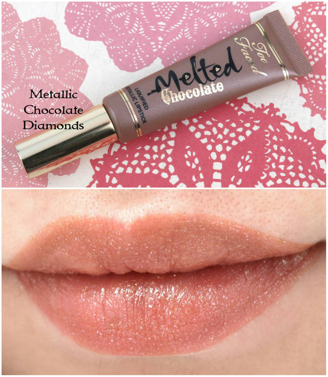 1457943994 too faced melted chocolate liquified lipstick swatches review metallic chocolate diamonds