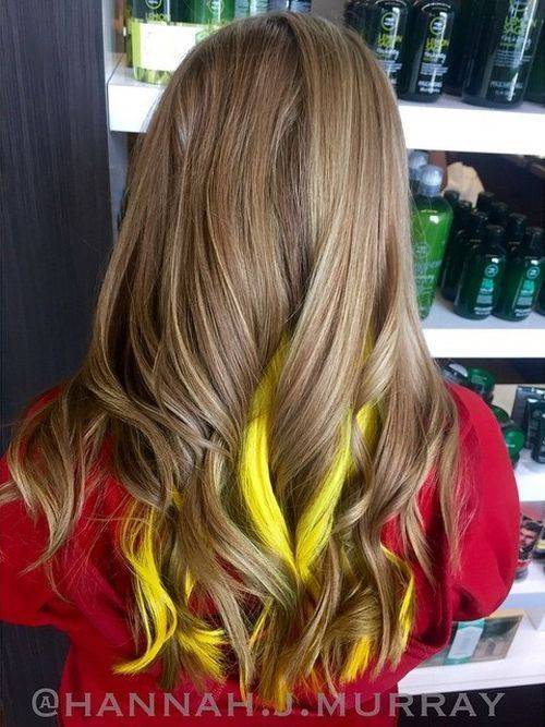 1458214543 7 light brown hair with yellow peekaboo highlights