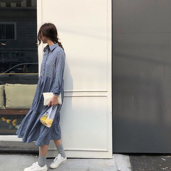 เดรสยาวคลุมเข่า สาวเกาหลีชอบใส่เที่ยวในวันหยุด
