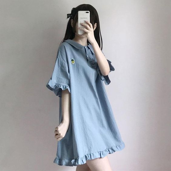 ชุดเดรสทรงเกาหลีชายระบาย ใส่สบาย คล่องตัว