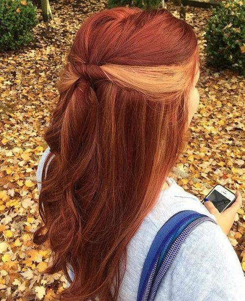1458368680 13 copper red hair with blonde peekaboo highlights