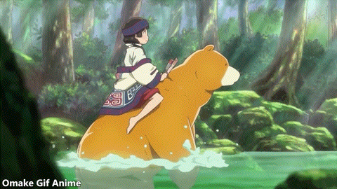 1650703572 omake gif anime   kuma miko   episode 8   machi rides natsu bear