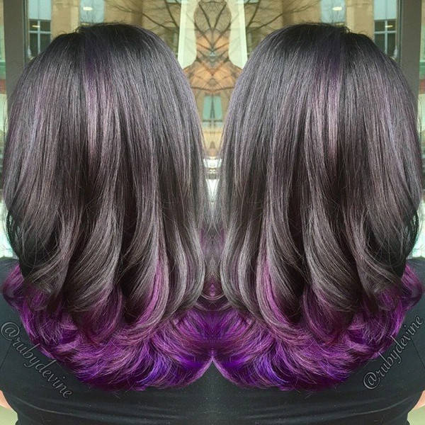 1458976645 amazing purple ombre hair color for dark hair girlslove this purple colormelt design by ruby devine called purple rain