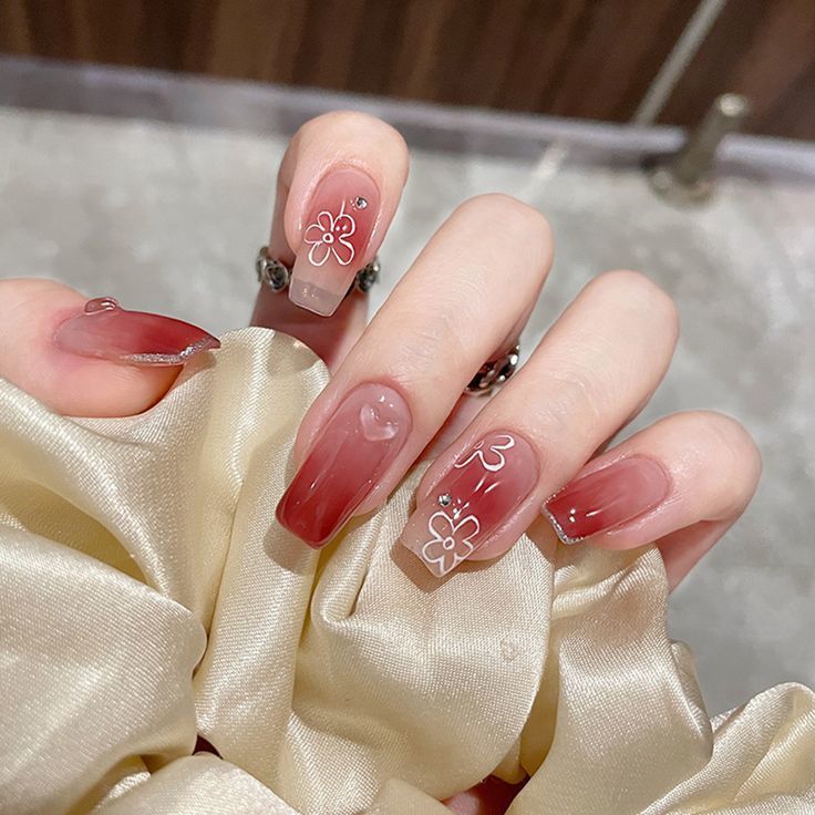 1694246394 churchf decorated nails 24pcs glossy gradient red false nail cute nail for girl removable nail art artificial full cover tn