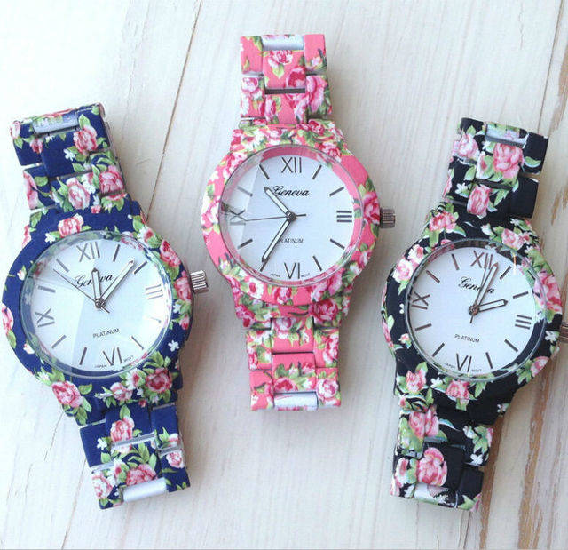 1460776947 2014 women fashion flower printing geneva wrist