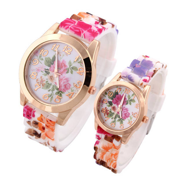 1460777049 fashion casual watch flower pattern quartz clocks women s wristwatch silicone band analog round alloy case
