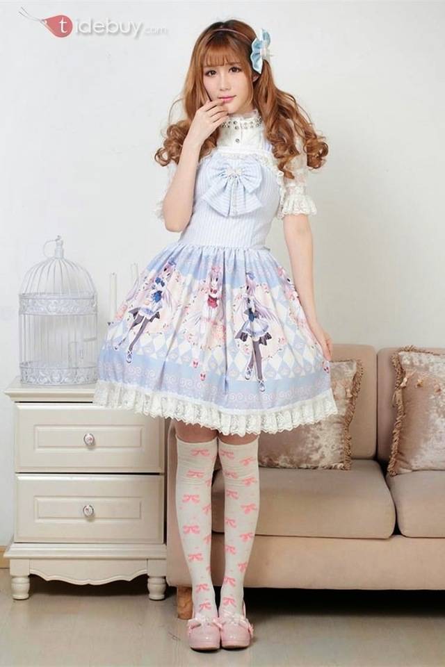 1460984873 sky blue polyester straps sleeveless sweet lolita dress