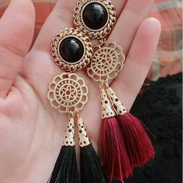 1464445972 boximiya black red tassel earrings for women exaggerated earrings fashion big earring crystal jewelry accessories long