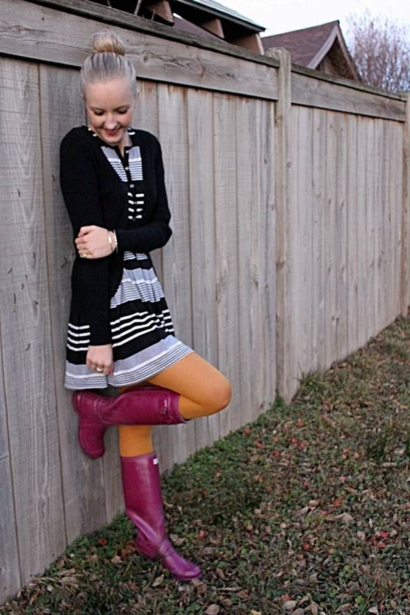 1464596573 violet hunter rain boots mustard yellow tights black and white striped dress top knot 2