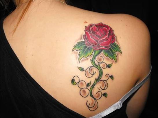 1464845167 rose tattoo on back shoulder
