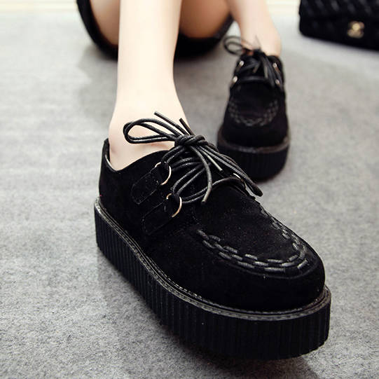 1465565733 2014 harajuku platform wedges sneakers women suede british goth punk creepers round toe lace up flats