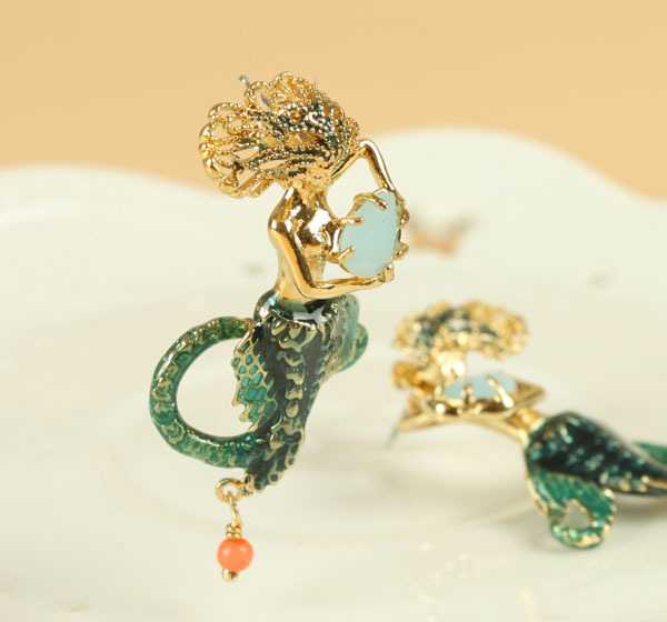 1466494616 2015 brincos new french brand les nereides mermaid enamel glaze inlaid earrings ladies jewelry