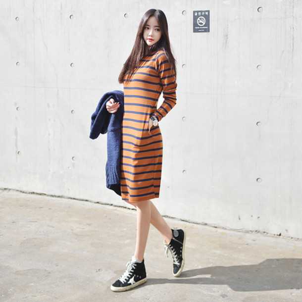 1466590442 p04tms l 610x610 dress stripes korean%2bfashion korean%2bstyle tumblr stripes%2bdress mustard asian ulzzang mustard%2bdress