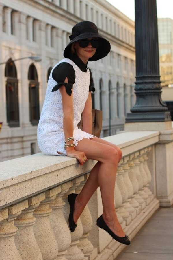 1466870604 1. bowler hat with lace dress and ballet flats