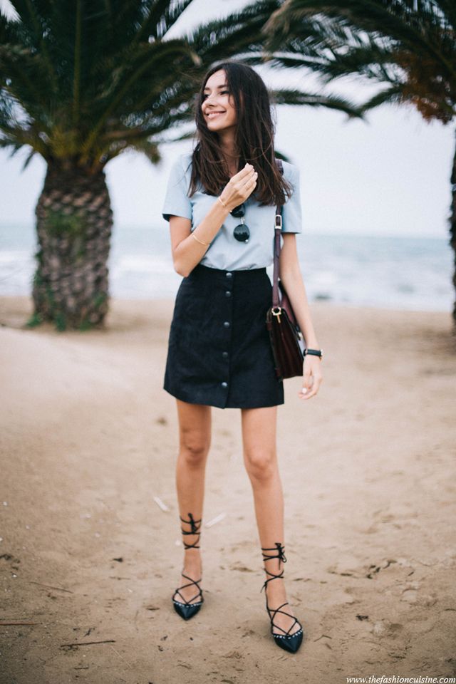 1467490860 black button down suede skirt zara light blue structured top pointed lace up flats burgundy leather bag thefashioncuisine 1