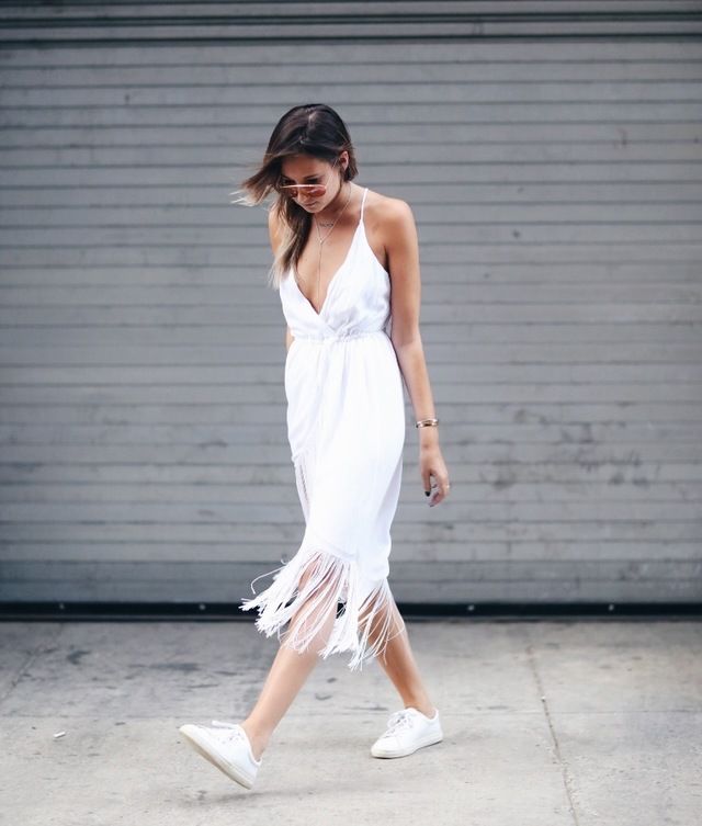 1468821895 2. white fringe dress with sneakers