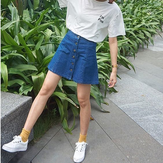 แฟชั่น กระโปรงยีนส์ สะโพกใหญ่ ต้นขาใหญ่