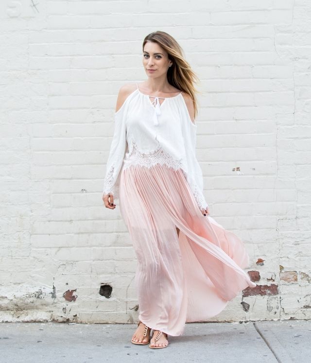 1469170389 2. cold shoulder top with maxi skirt