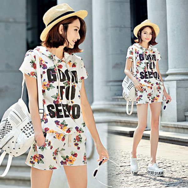 1469272898 summer style 2 piece set women shorts and top casual women s sport suits floral letters