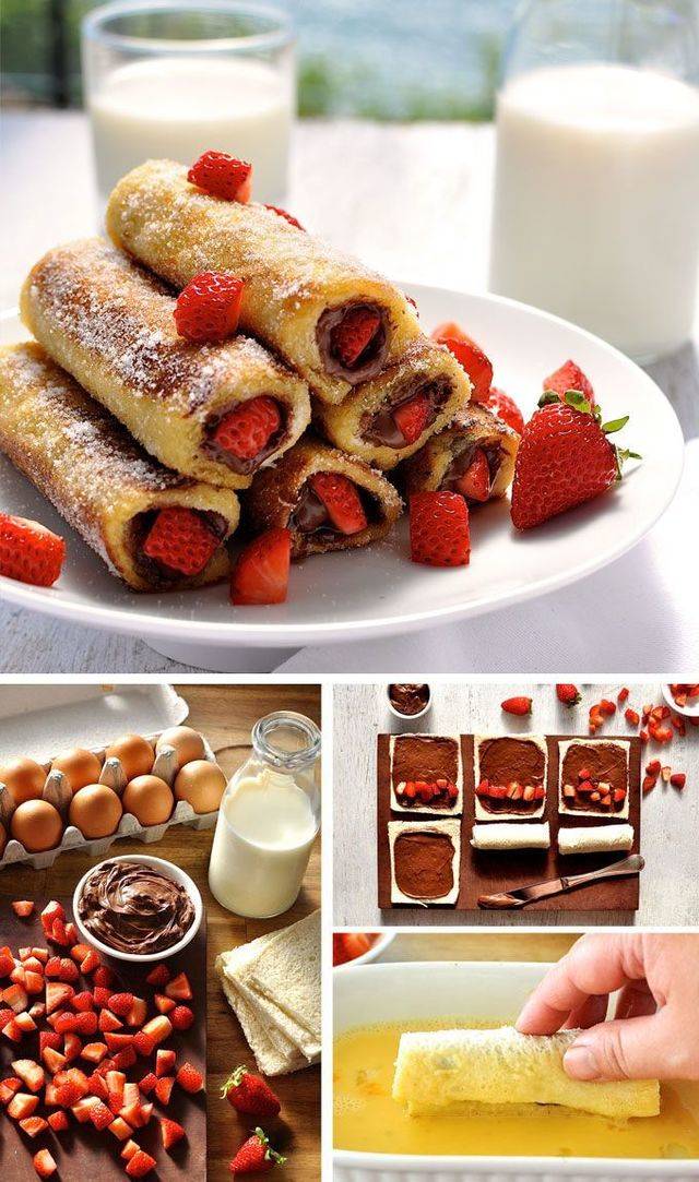 strawberry Nutella French Toast Roll Up ทา Nutella