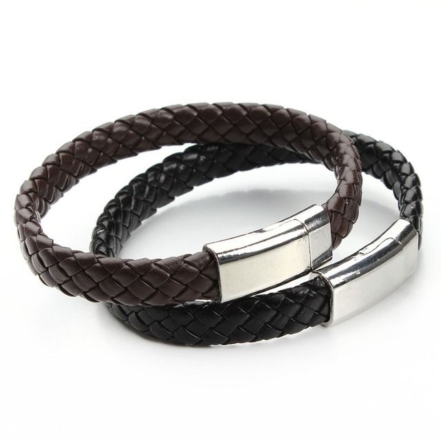 1469601397 2016 new handmade black brown genuine braided font b leather b font font b bracelet b