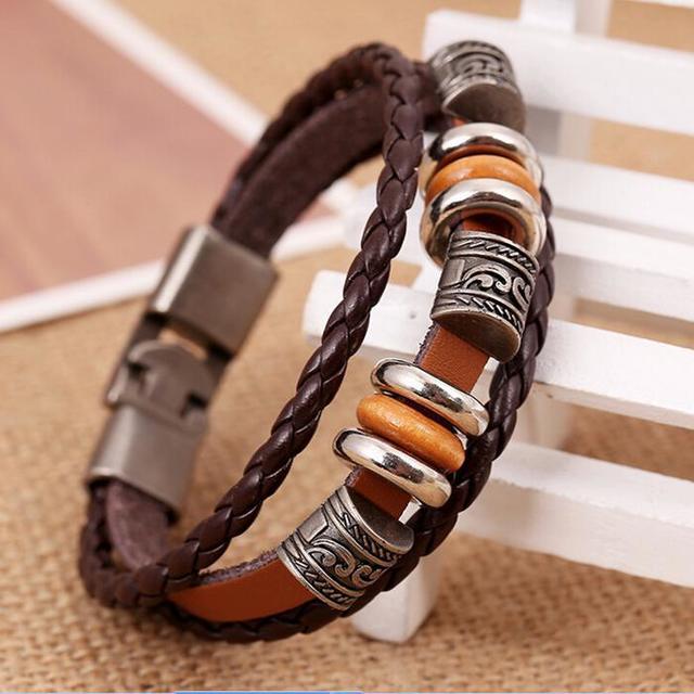 1469601474 fashion genuine leather woven charm bracelet men braided wrap bracelets bangles pulseiras masculinos bracelet jewelry wholesale