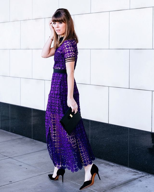 1470205982 7. purple lace dress with black shoes