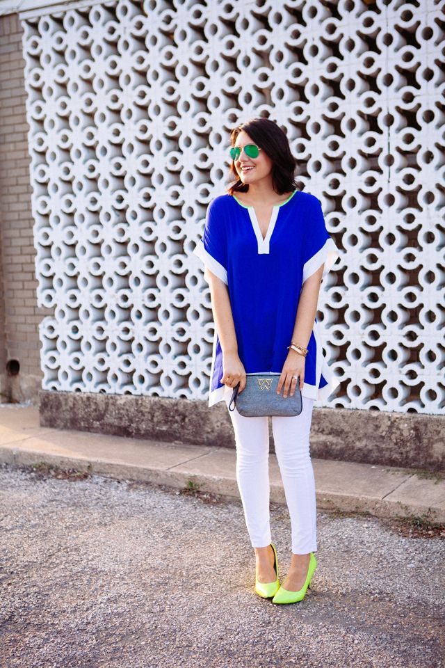 1470749946 3. neon yellow shoes with cobalt blue top and white pants