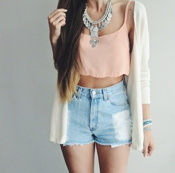 1471433157 tzjx3y l 610x610  crop%2btops shorts jewels necklace cardigan white%2bcardigan peach orange summer summer%2boutfits high%2bwaisted%2bshort ripped%2bjeans ripped%2bshorts denim%2bshorts denim silver silver%2bnecklace