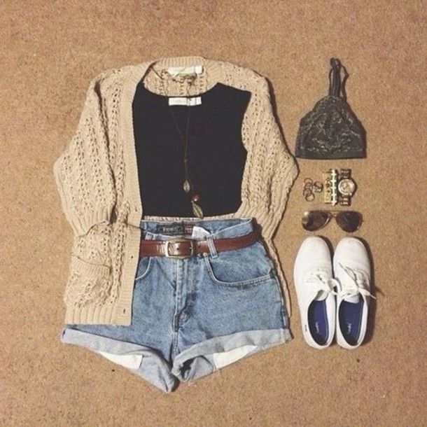 1471433256 yzn54k l 610x610 sweater cardigan cute jewels shoes blouse black%2bcrop shorts high high%2bwaisted%2bshort jeans high%2bwaisted%2bdenim%2bshorts outfit shirt 