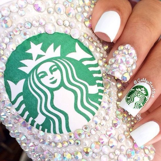 ลายเล็บสวยๆ แก้ว starbucks