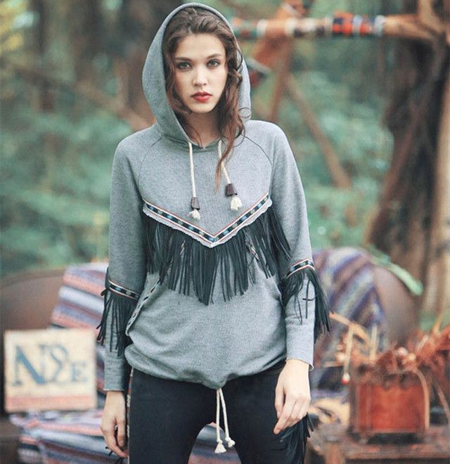 1473493415 aporia as springautumn novelty personality women ethnic long sleeve hooded suede tassel loose grey font b