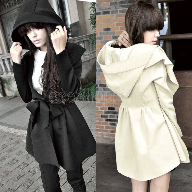 1473496688 q405 korea fashion women ladies solid lapel hooded tunic belt autumn outerwear trench coat hip length
