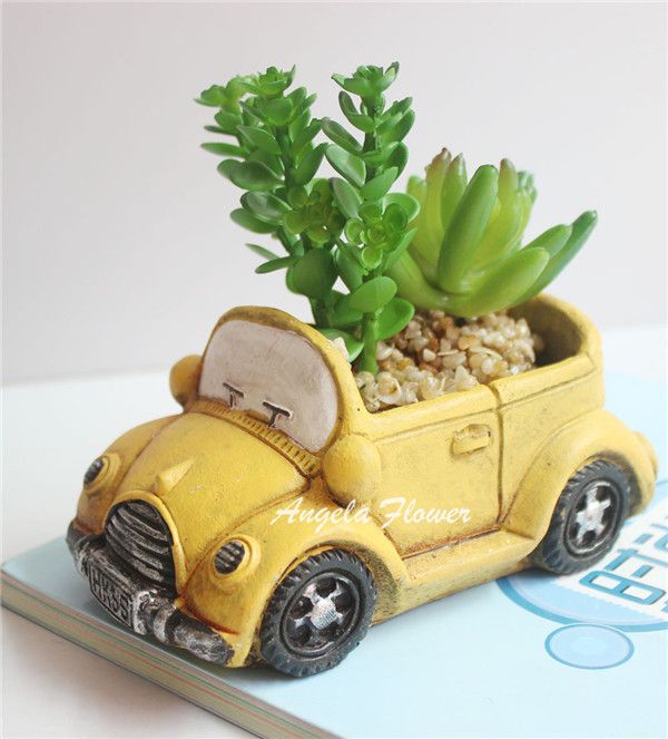 1474995295 moda mini coche resina maceta micro paisaje flor de cactus florero con fleshiness artificial planta verde