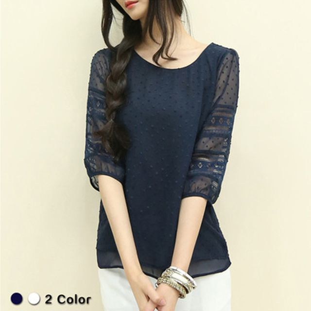 1476711641 s 4xl plus size 2015 new fashion summer style women lace chiffon top blouses dark blue
