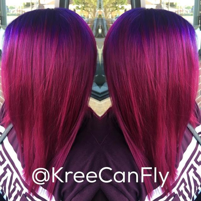 1482413828 11 layered magenta hairstyle with blue roots