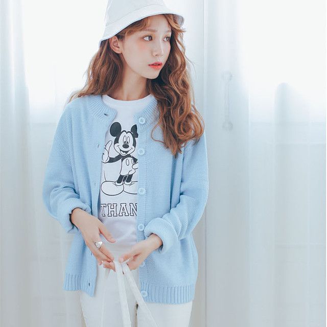1482938223 2016 kawaii women s harajuku loose buttons solid color sweaters female korean vintage cardigan for women 2