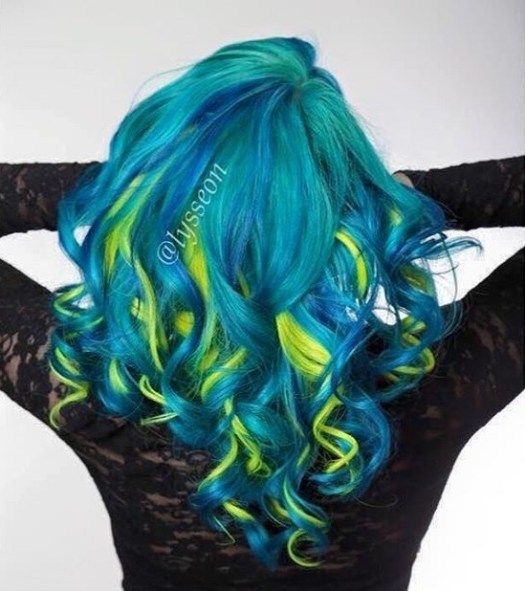 1483594410 10 blue green hair with yellow highlights