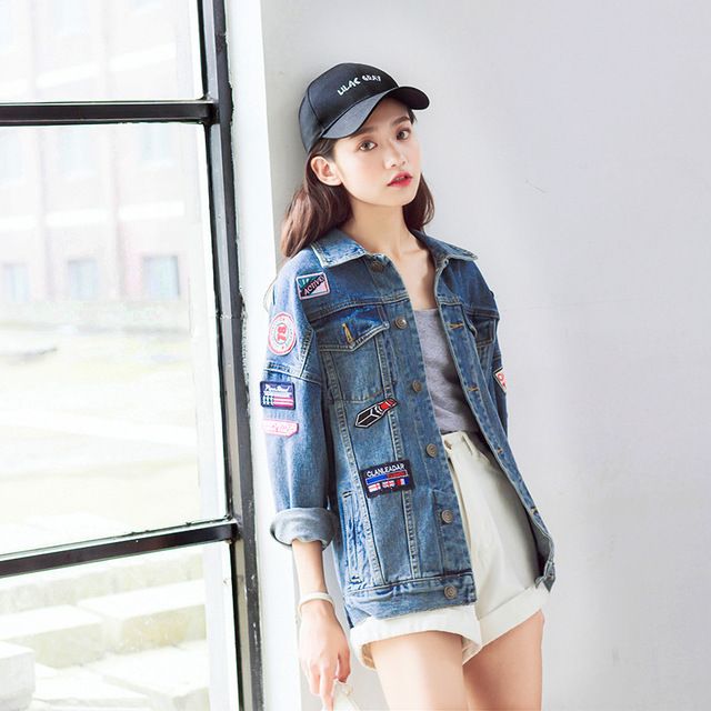 1484311603 women denim jacket 2016 korean loose cloth badge retro jacket bf harajuku jean denim outwear cowboy