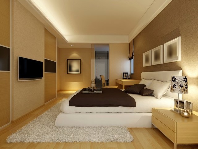1489642285 large light brown bedroom with white rug and bed light wood furniture and floor with tray ceiling