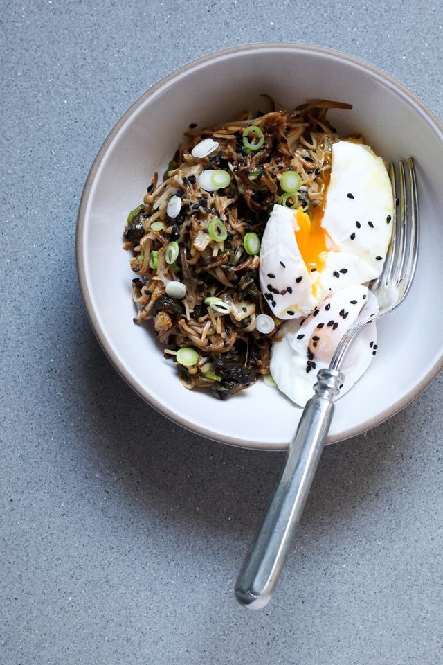 1492410324 enoki mushroom kimchi bowl poached eggs