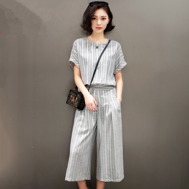 1493044486 2016 summer style korea elegant slim font b women b font clothing 2 pieces set striped