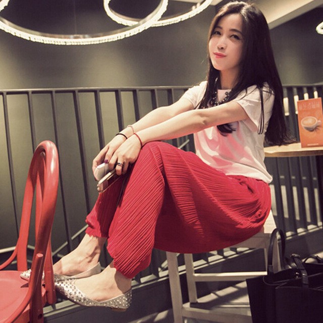 1493297478 2016 spring new arrival western style big pleated chiffon harem pants wrinkled pantsfemale tide