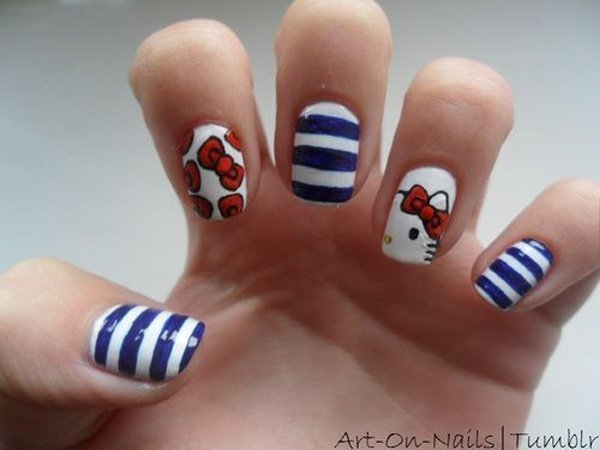 1493649823 blue striped hello kitty nail design