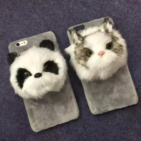 1496995815 cute simulation cat panda plush phone cases for iphone 6 4 7 6s plus protection shell large