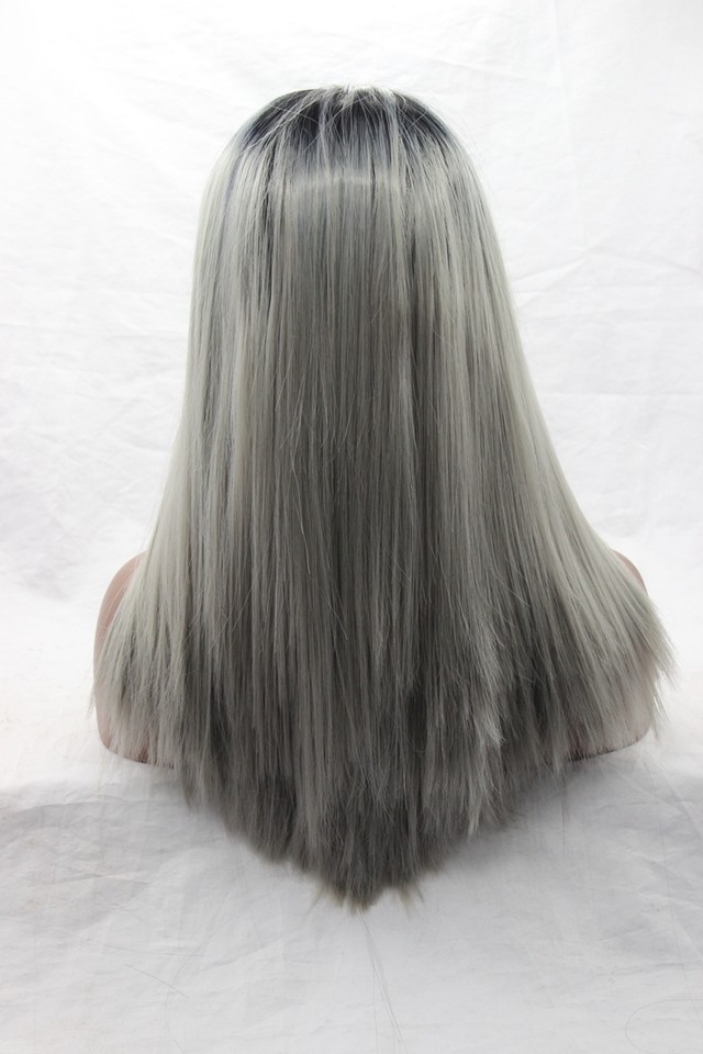 1497093215 synthetic straight hair ombre 1b medium grey short celebrity hairstyles base material swiss lace heat resistent