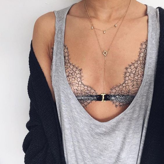 1500378364 04 a semi sheer bralette with an oversized top and a cardigan