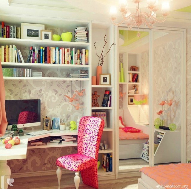 1502993628 girls bedroom good picture of modern girl bedroom design and decoration using accent pattern pink girl room chair including curved white wood sheraton chair legs and mounted wall white wood bookshelf