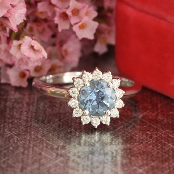 1505204700 natural blue sapphire engagement ring in 14k white gold halo diamond cluster ring 1.14 ct blue gemstone ring